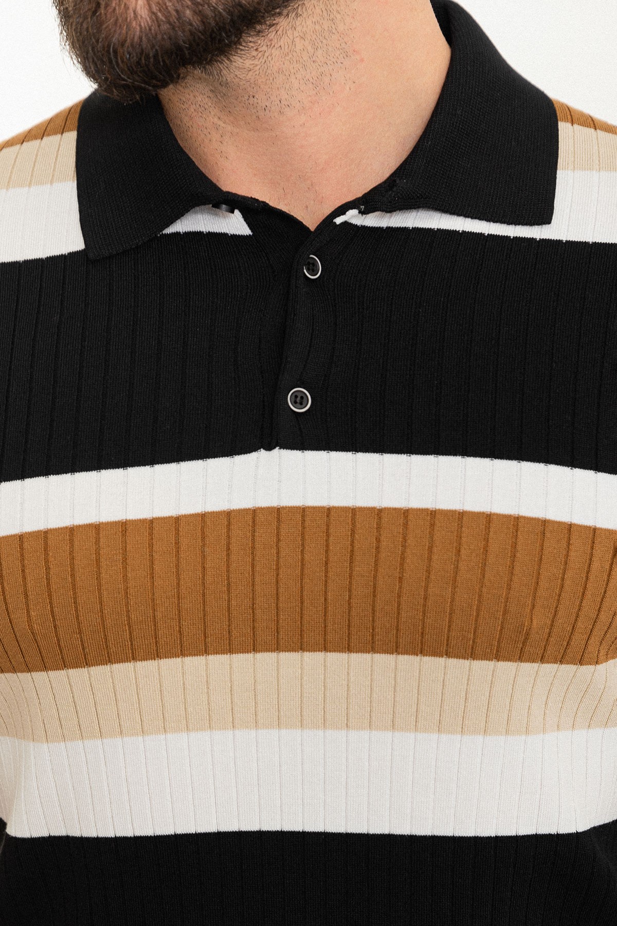 Çizgili Slim Fit Polo Yaka Erkek Triko T-Shirt