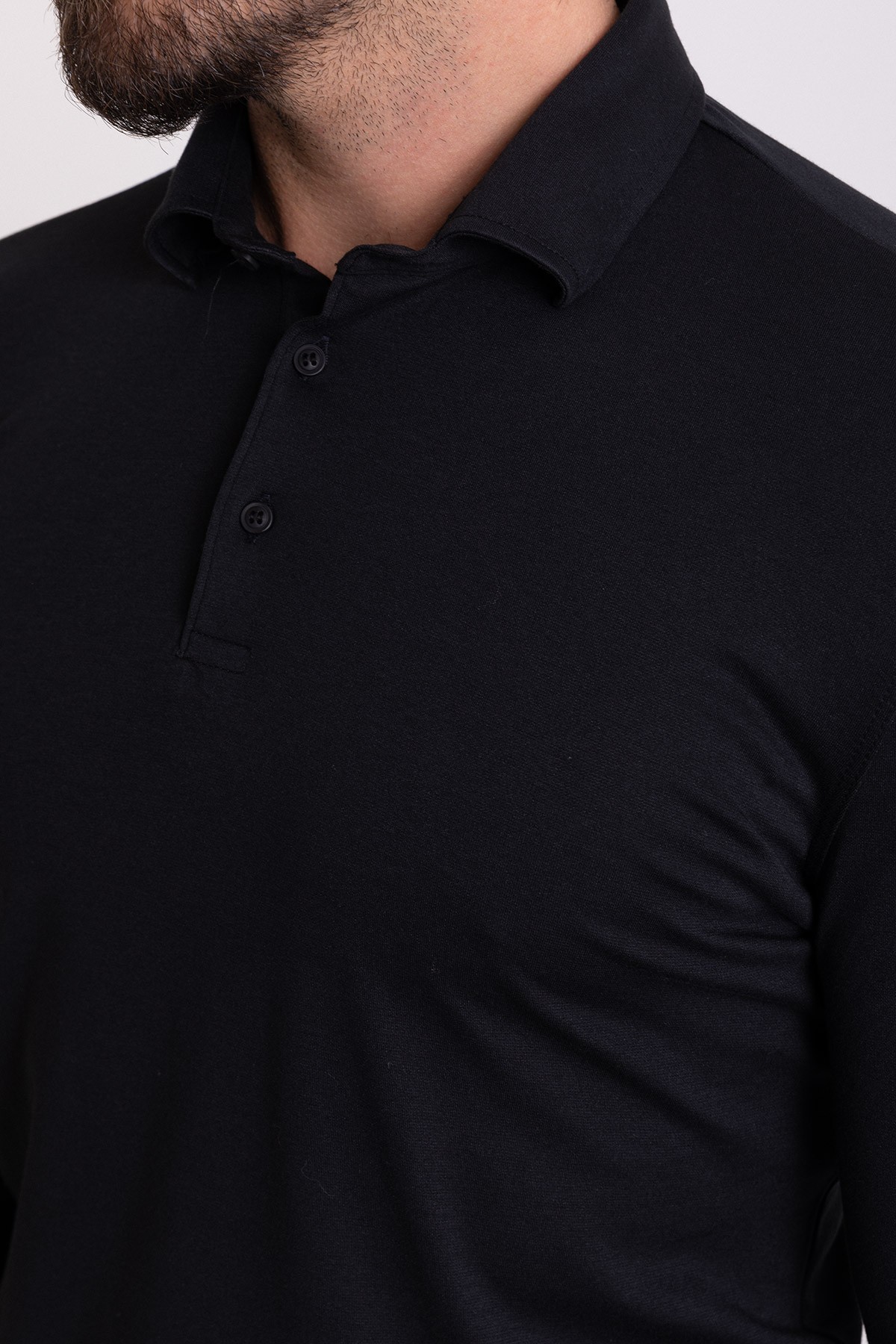 Düz Slim Fit Uzun Kollu Polo Yaka Erkek T-Shirt
