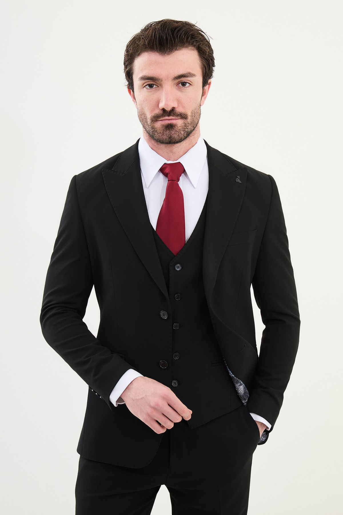 Düz Slim Fit Mono Yaka Klasik Erkek Takım Elbise