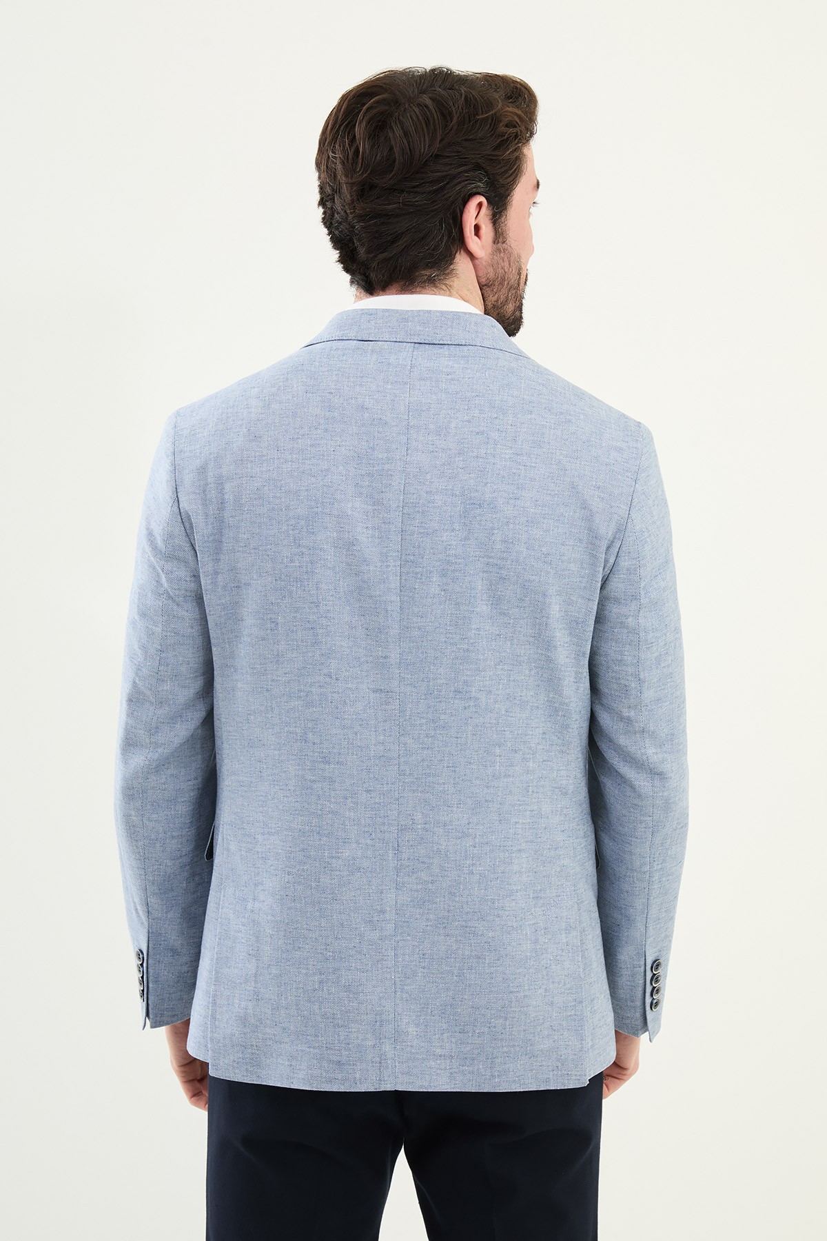 Kırçıllı Slim Fit Mono Yaka Keten Erkek Ceket