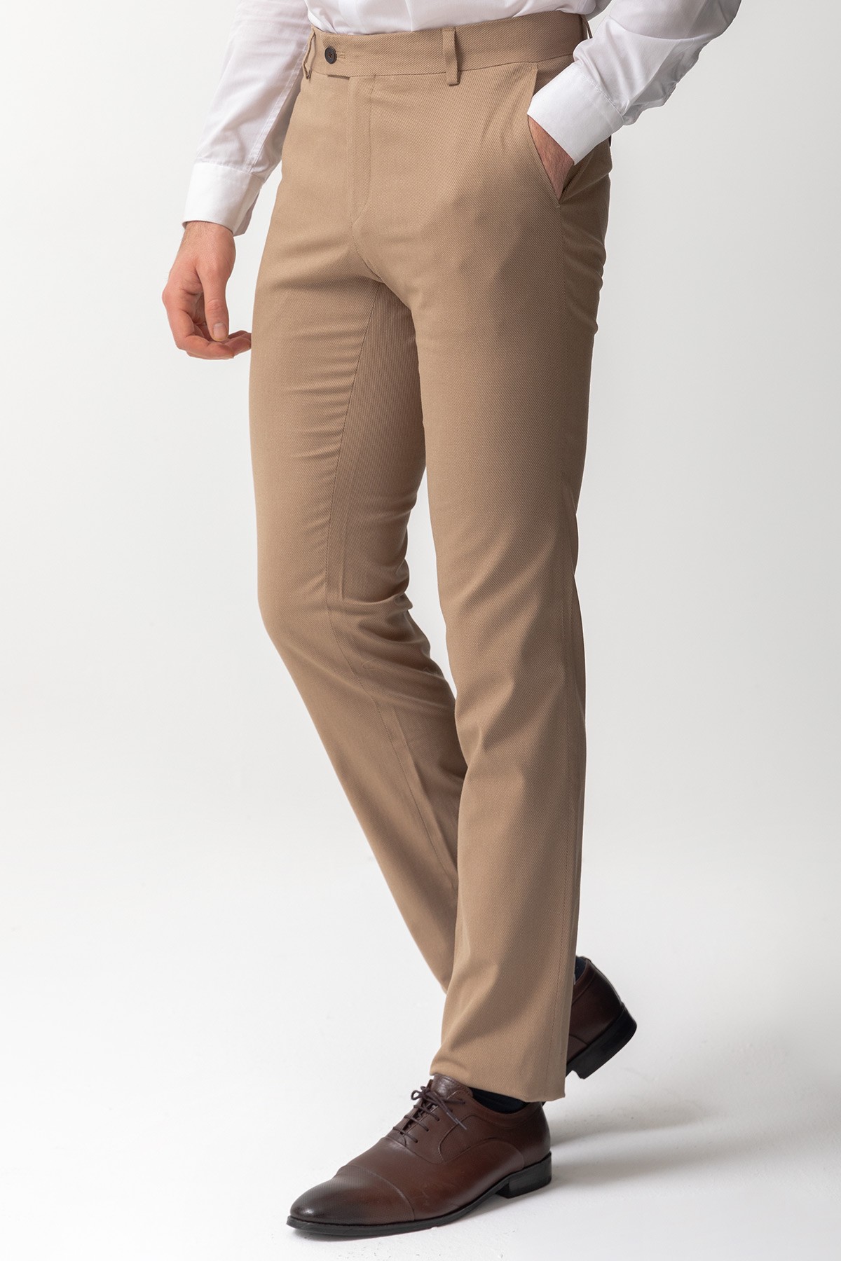 Cizgi Desenli Slim Fit Klasik Erkek Pantolon - Bej