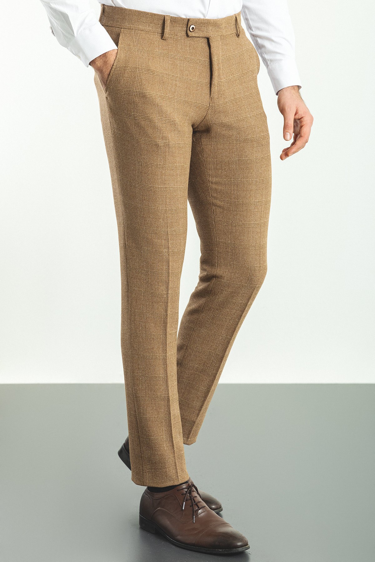 Ekoseli Slim Fit Klasik Yün Erkek Pantolon