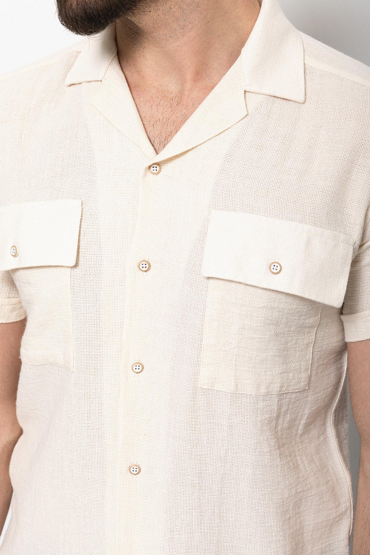 Desenli Slim Fit Kısa Kollu Apaç Yaka Erkek Gömlek