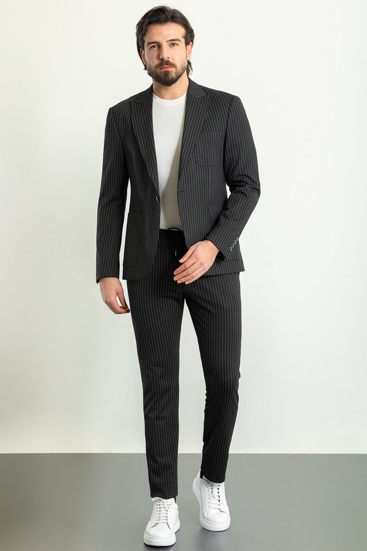 Çizgili Slim Fit Spor Erkek Takım Elbise
