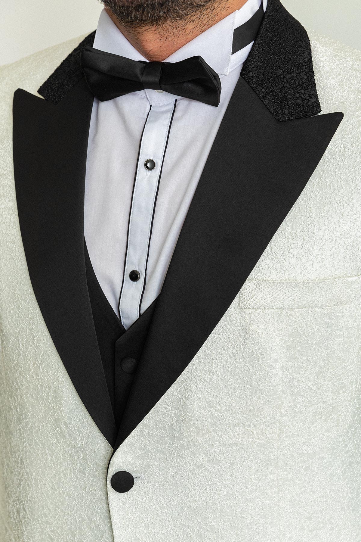 Desenli Slim Fit Geniş Yaka Saten Erkek Damatlık