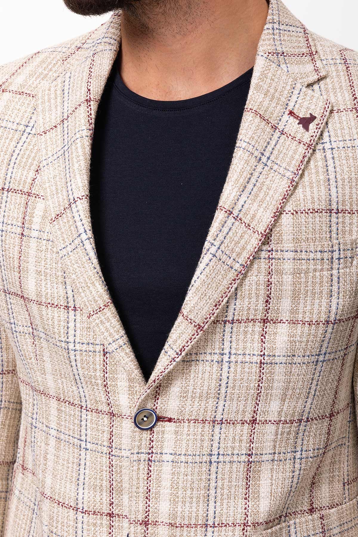 Ekoseli Slim Fit Erkek Ceket