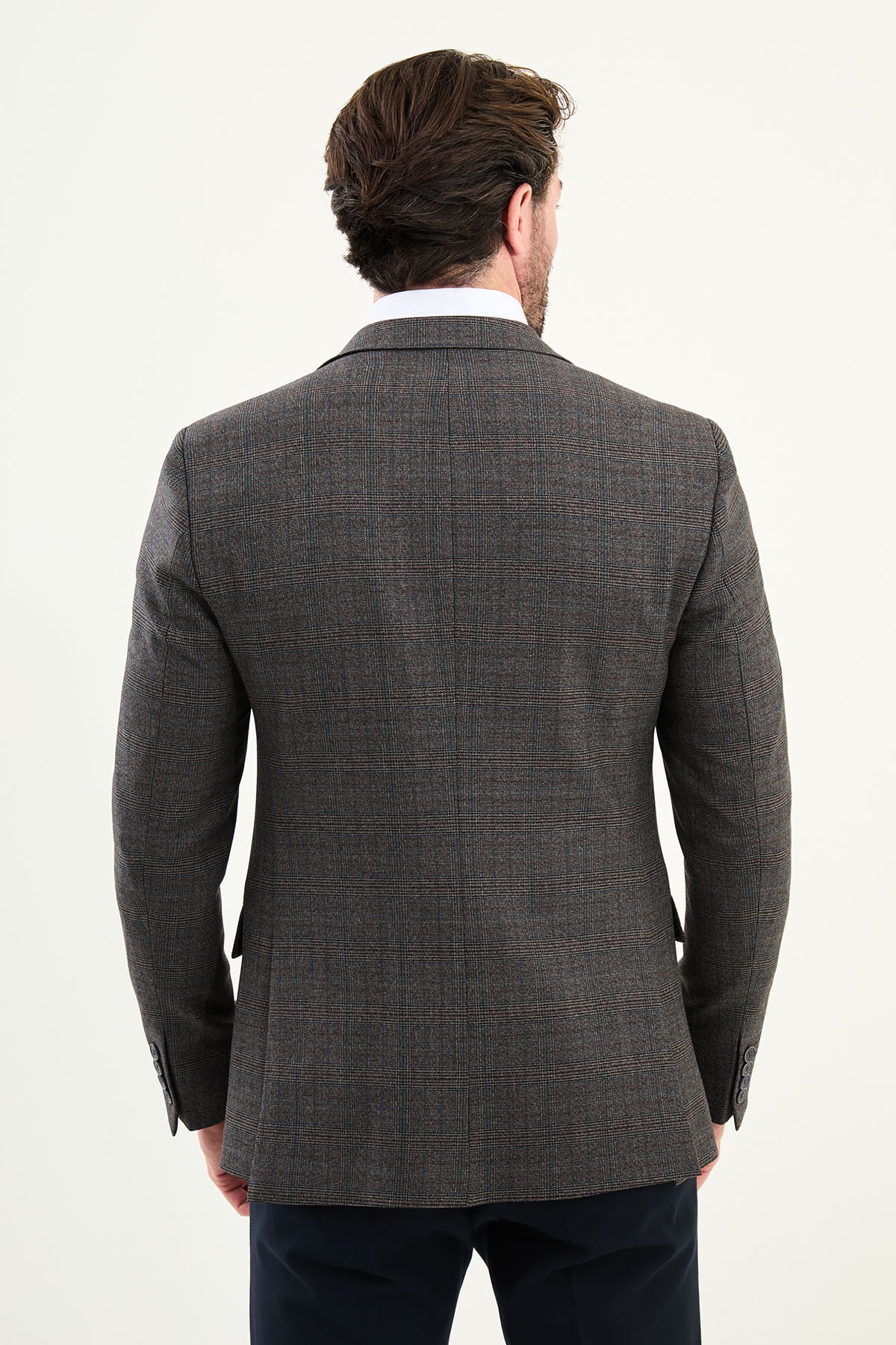 Ekoseli Slim Fit Mono Yaka Erkek Ceket