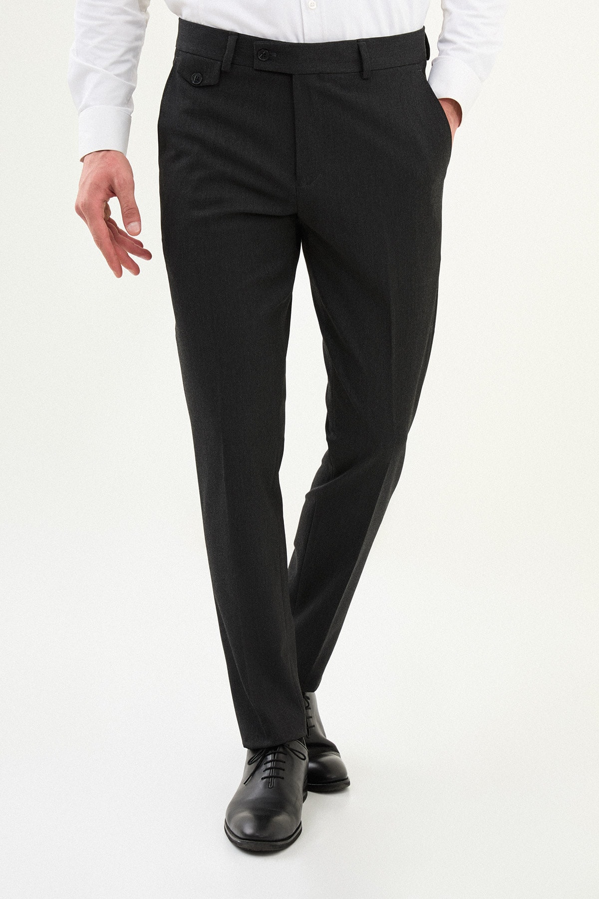 Düz Super Slim Fit Cep Detaylı Erkek Pantolon - Antrasit