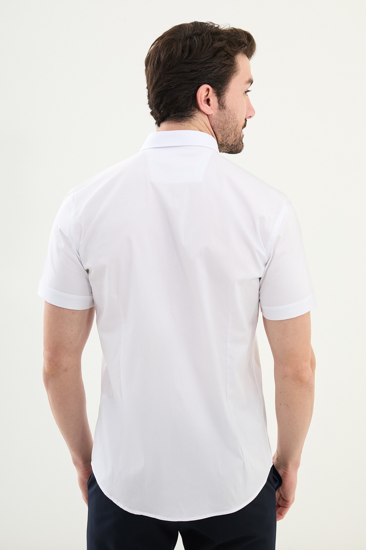 Düz Slim Fit Kısa Kollu Pamuk Erkek Gömlek