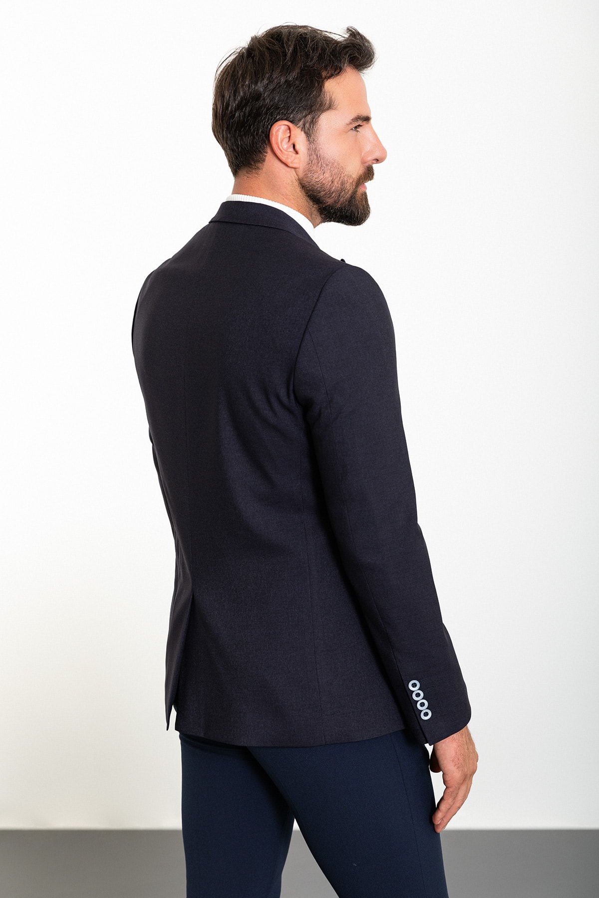 Düz Slim Fit Geniş Yaka Yün Erkek Ceket