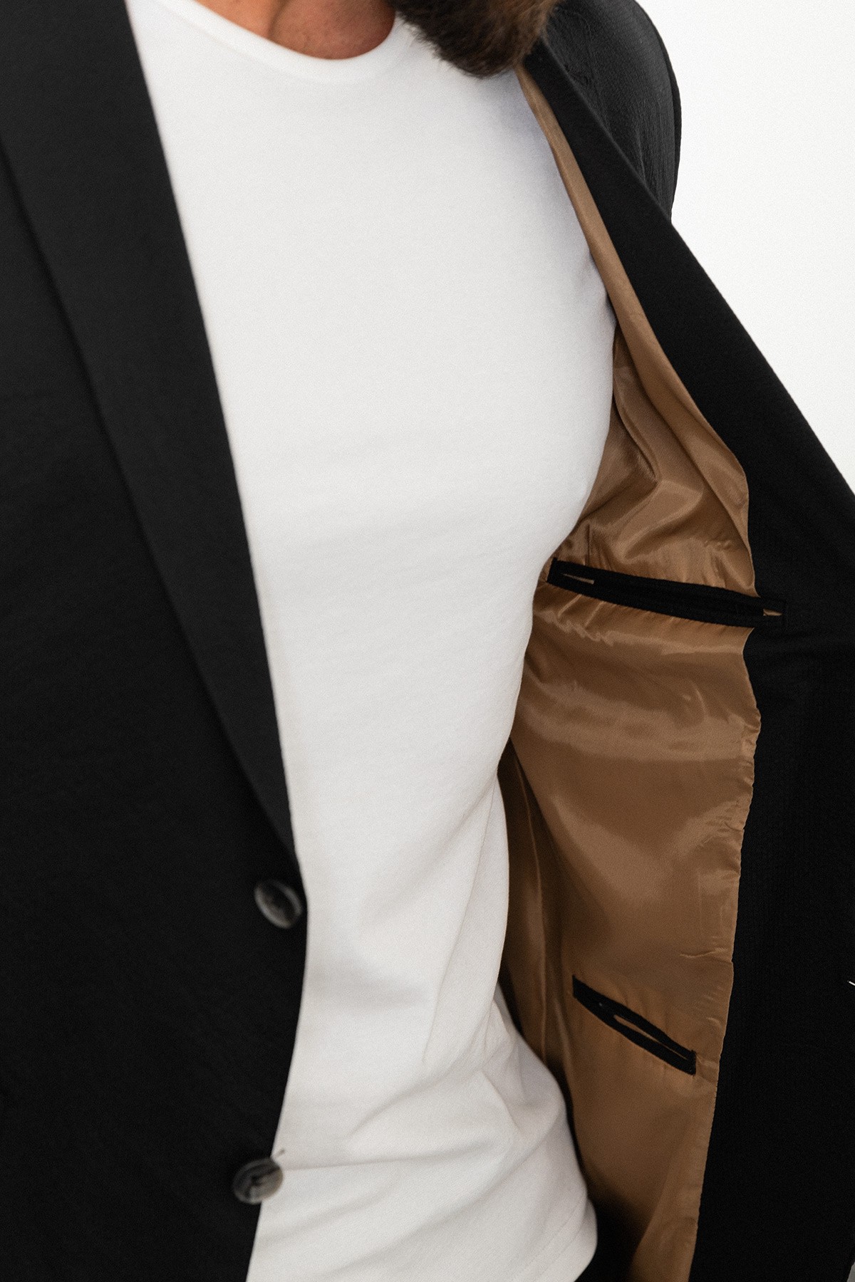 Çizgili Slim Fit Torba Cep Mono Yaka Gofre Erkek Ceket