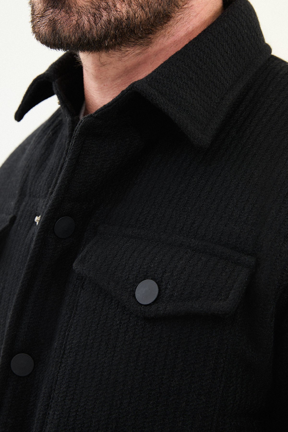 Çizgili Slim Fit Gömlek Yaka Çıtçıtlı Erkek Mont