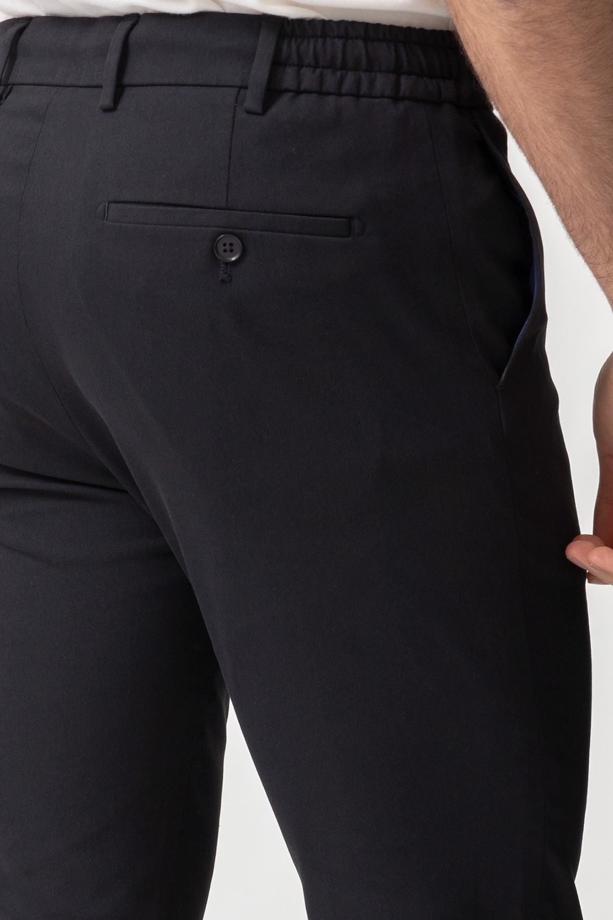 Düz Super Slim Fit Beli Lastikli İpli Erkek Pantolon
