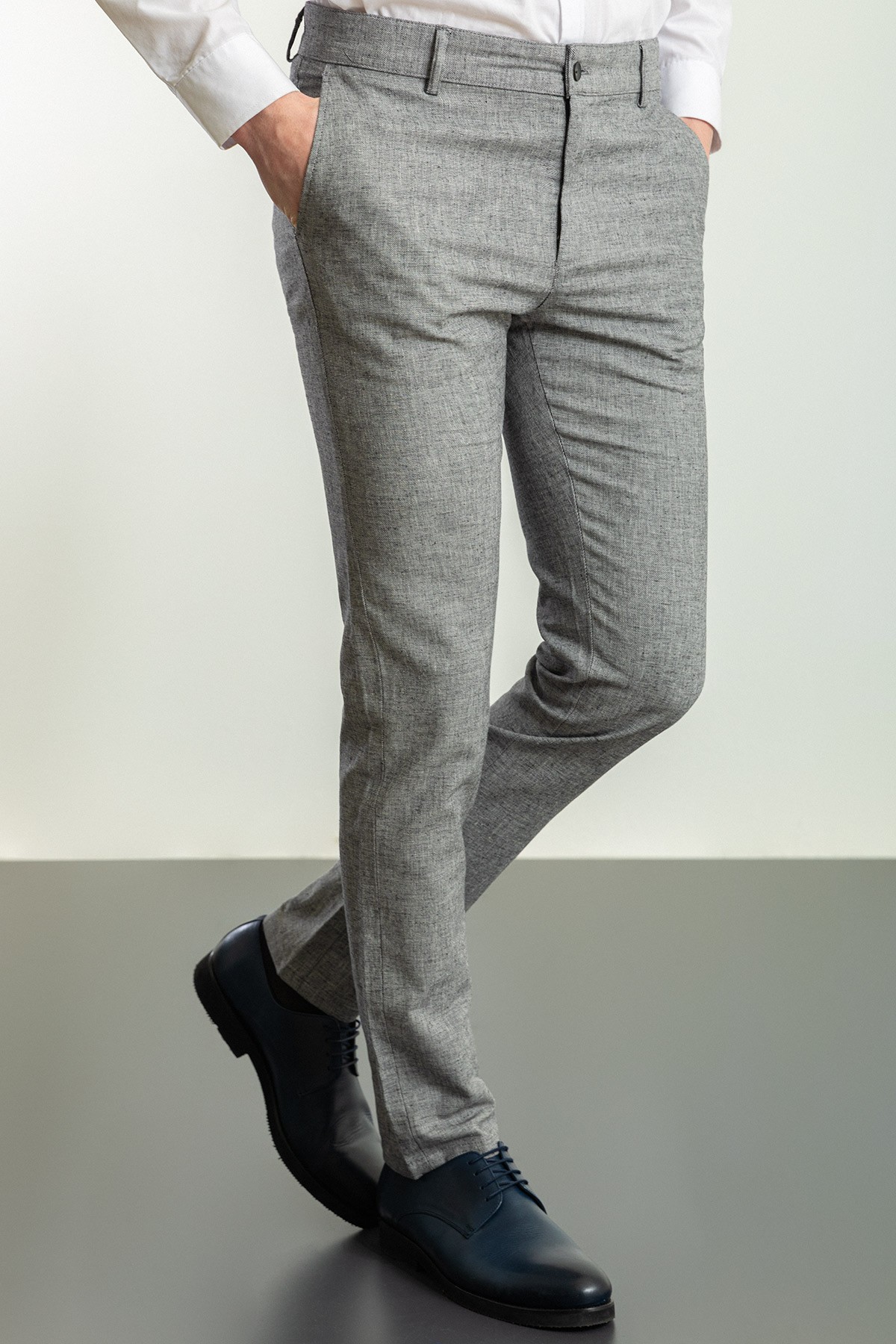 Desenli Super Slim Fit Keten Erkek Pantolon
