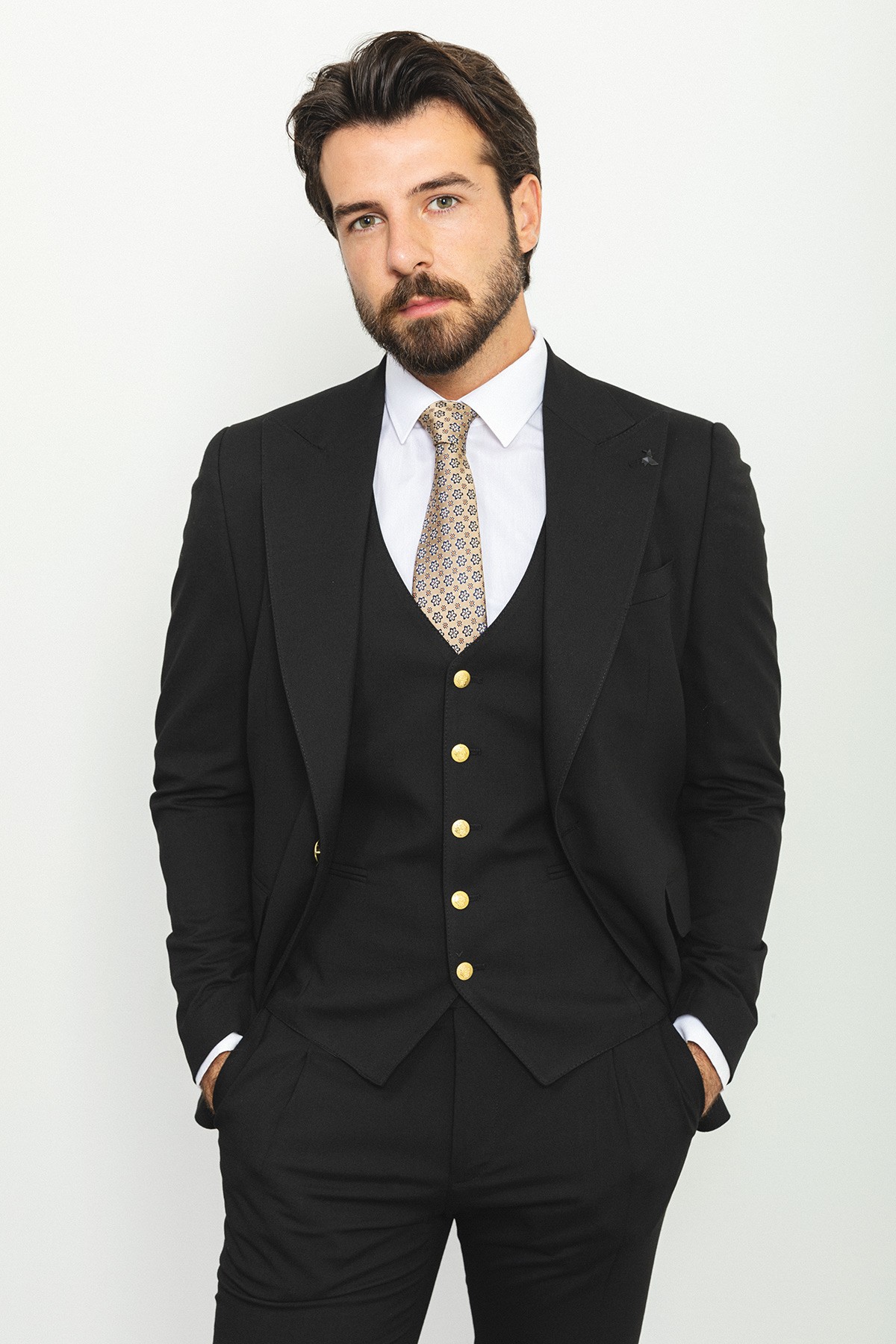 Düz Pileli Pantolon Slim Fit Geniş Yaka Yün Erkek Takım Elbise
