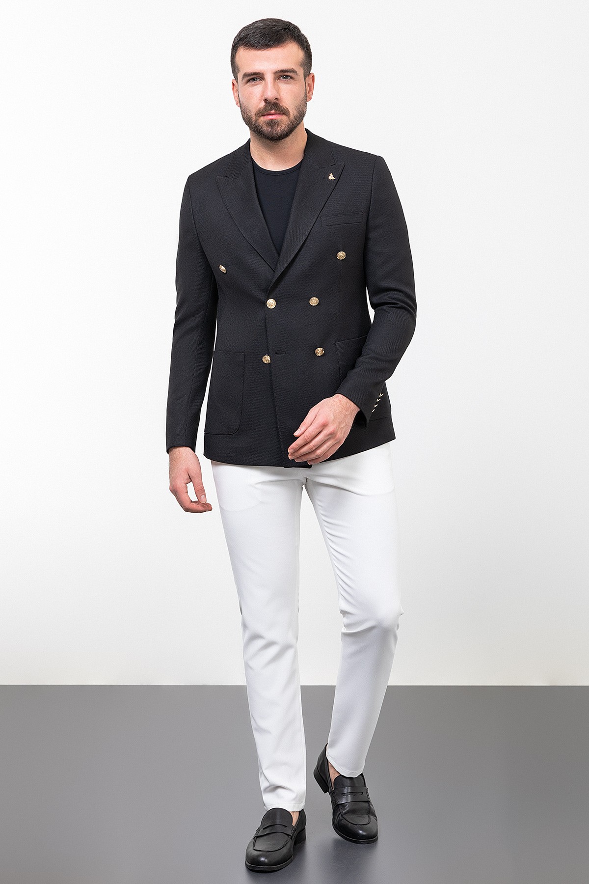 Desenli Slim Fit Geniş Yaka Kruvaze Erkek Ceket
