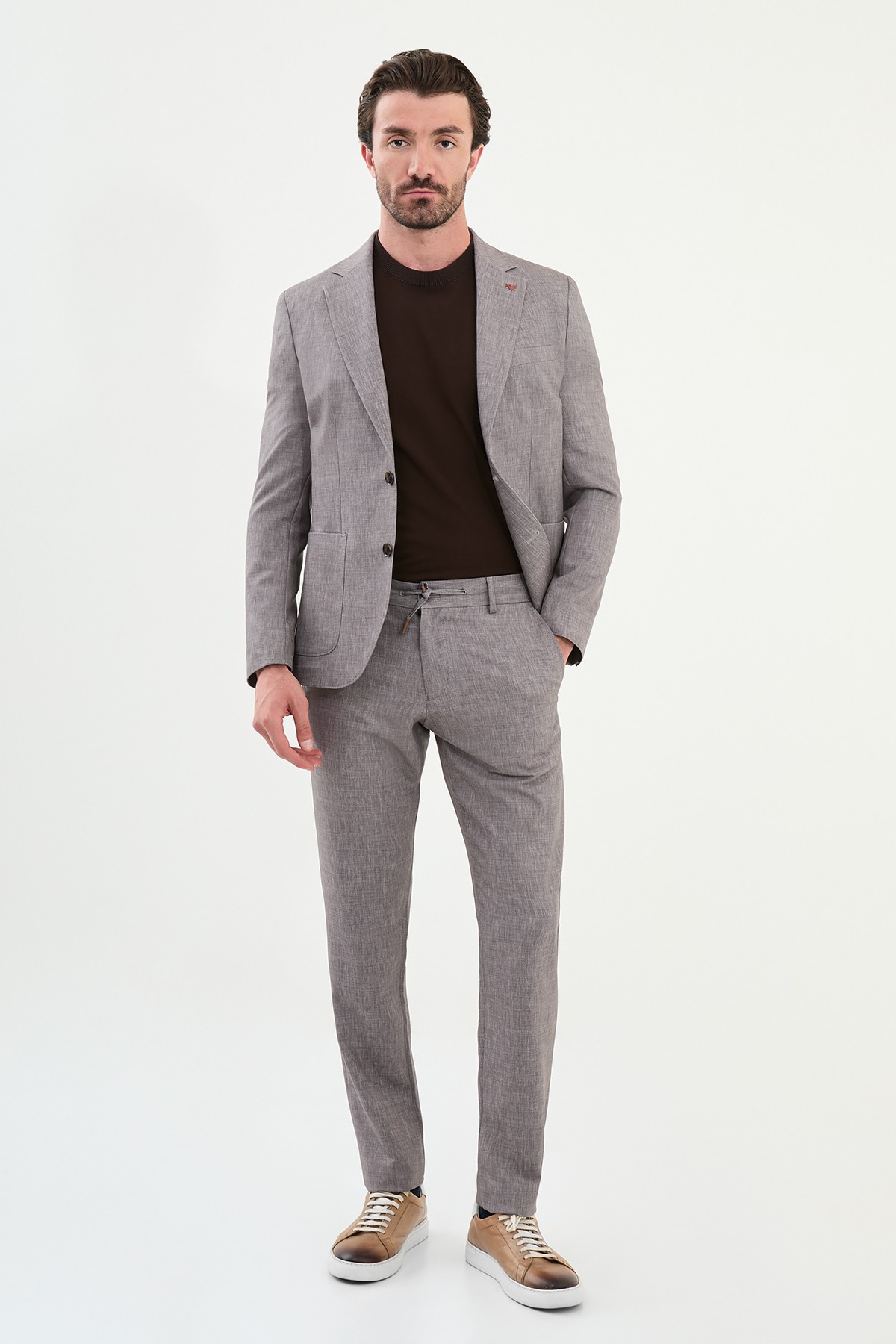 Kırçıllı Slim Fit Torba Cep Mono Yaka Erkek Takım Elbise