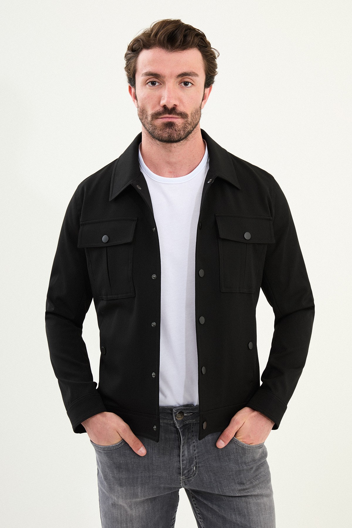 Düz Slim Fit Gömlek Yaka Erkek Mont