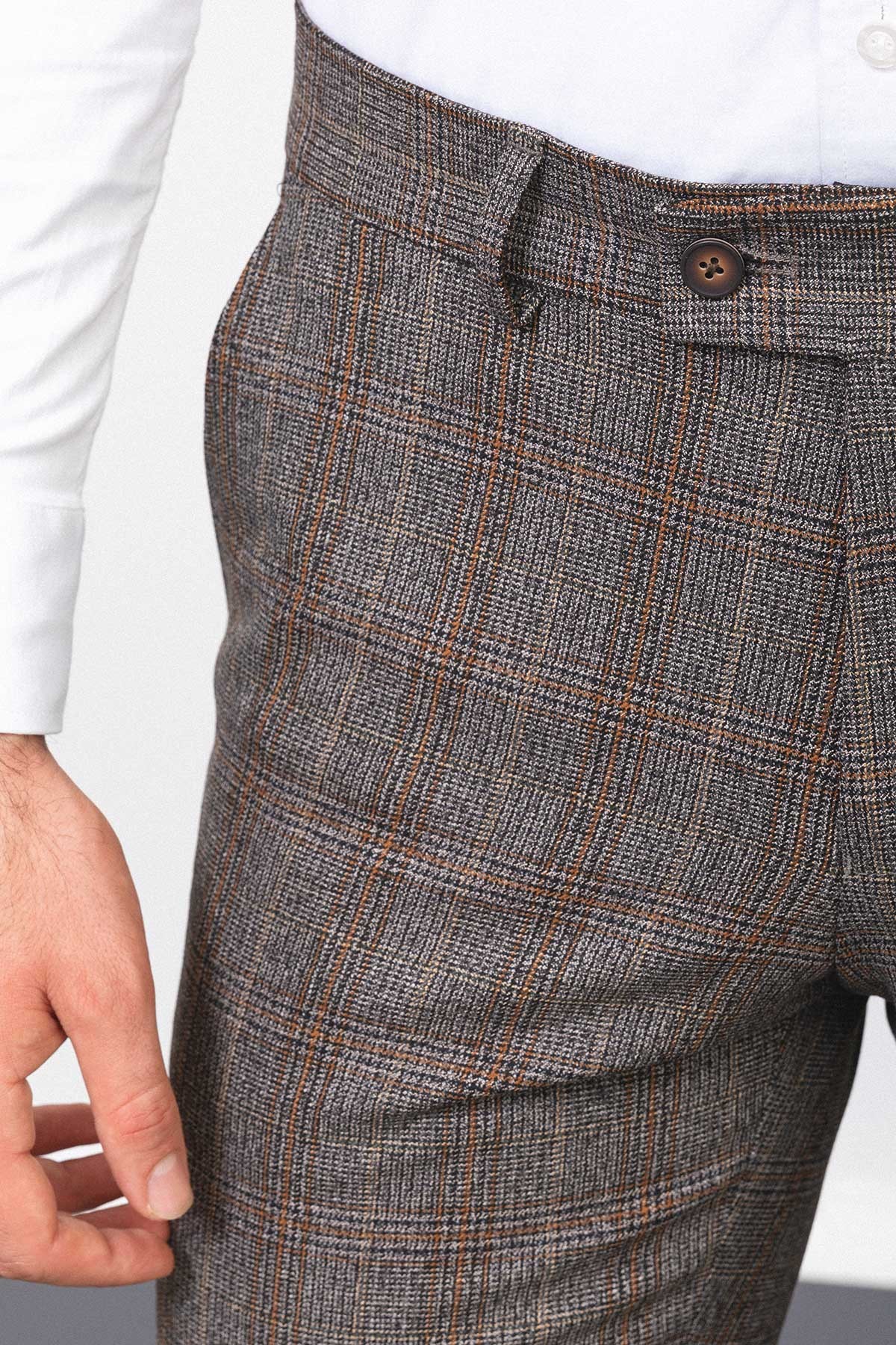 Ekoseli Slim Fit Klasik Yün Erkek Pantolon