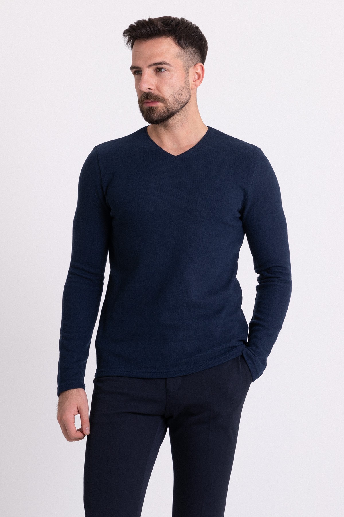 Basic Uzun Kol Tshirt - Lacivert