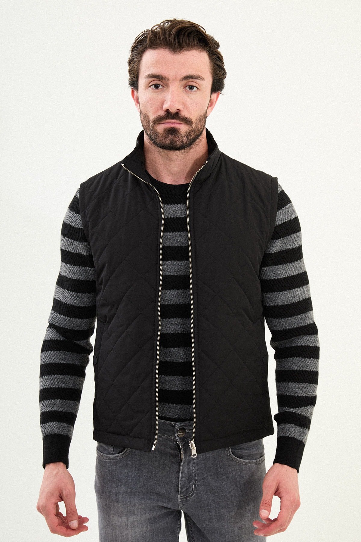 Çift Taraflı Slim Fit Hakim Yaka Erkek Yelek - Siyah