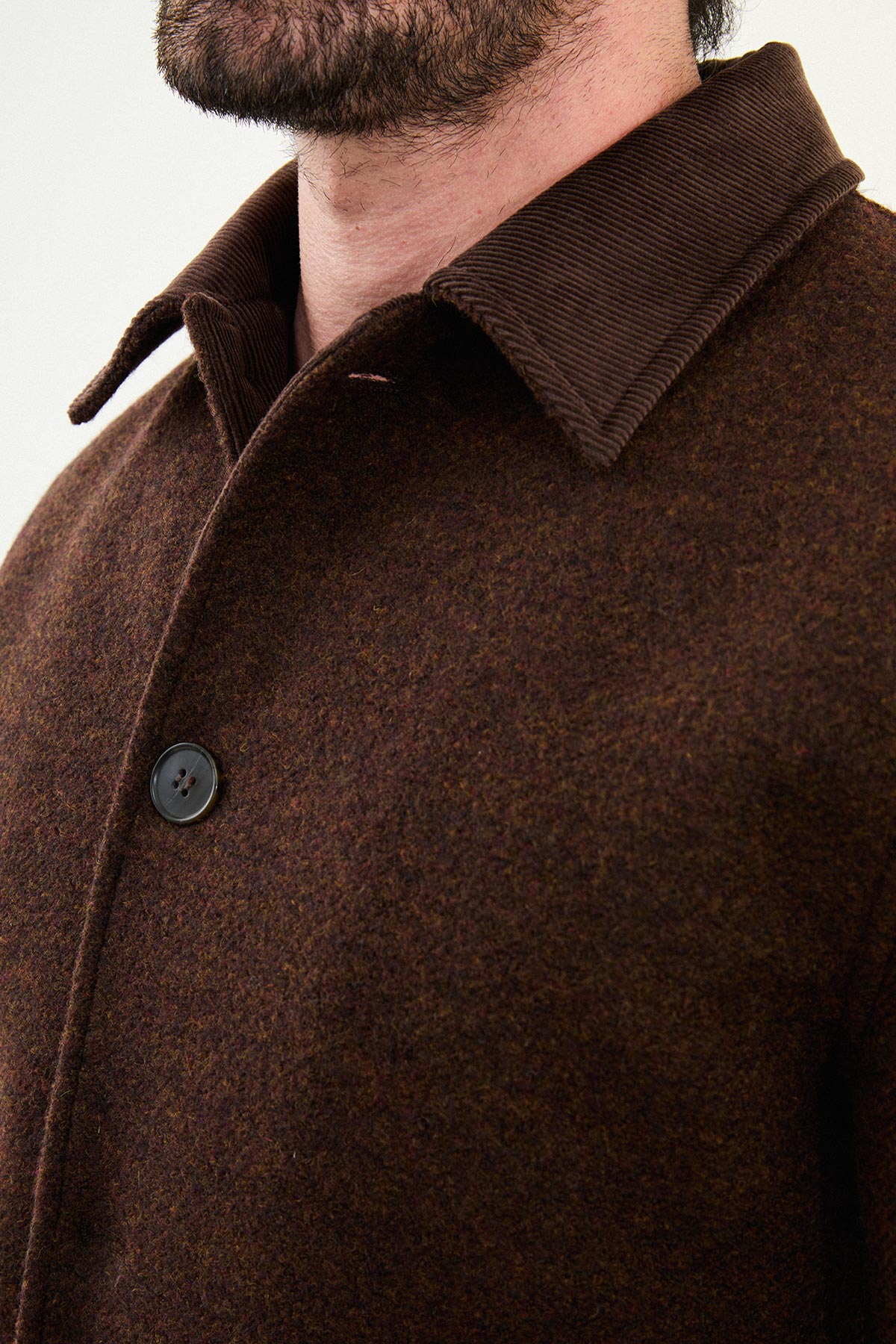 Kırçıllı Slim Fit Kadife Yaka Torba Cepli Erkek Trenchcoat