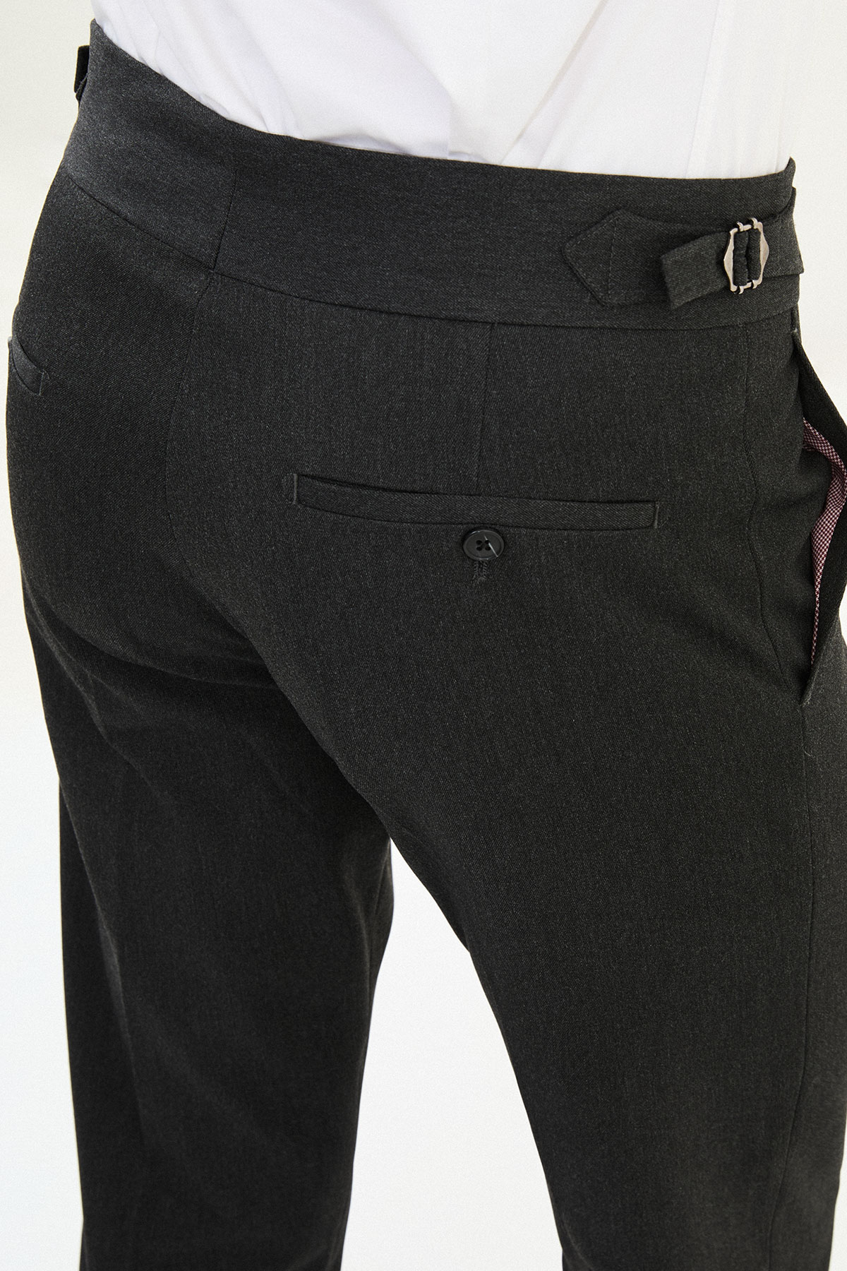 Düz Super Slim Fit Kemer Detaylı Tokalı Erkek Pantolon