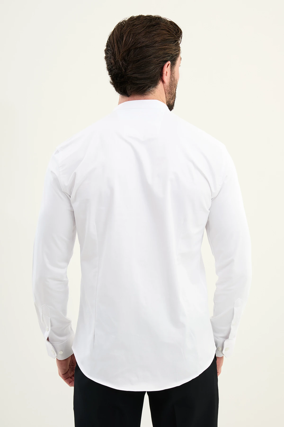 Düz Slim Fit Hakim Yaka Uzun Kollu Erkek Gömlek