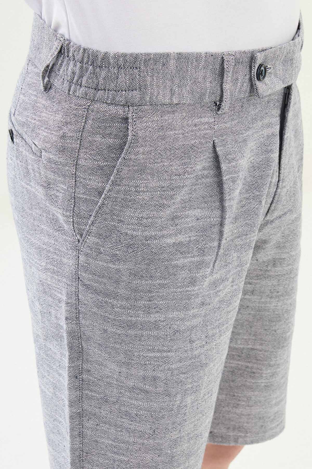 Kırçıllı Slim Fit Pileli %100 Keten Erkek Şort