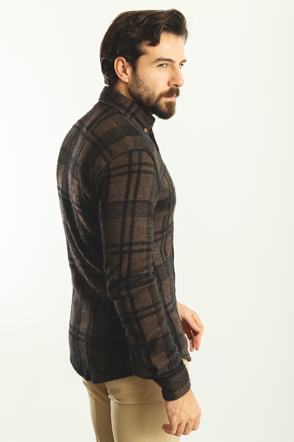 Ekoseli Slim Fit Yün Oduncu Erkek Gömlek