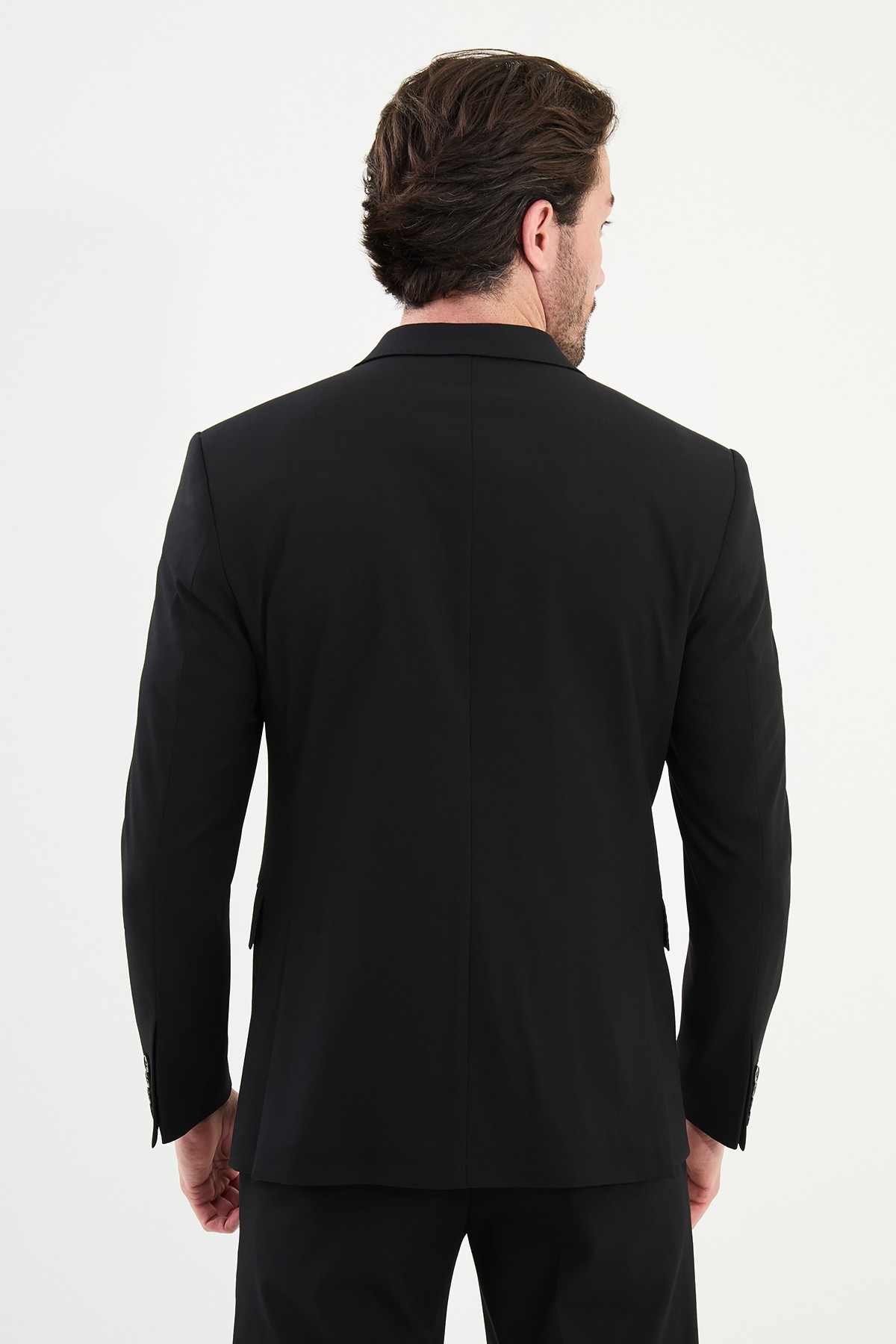 Düz Slim Fit Geniş Yaka Kruvaze Erkek Takım Elbise