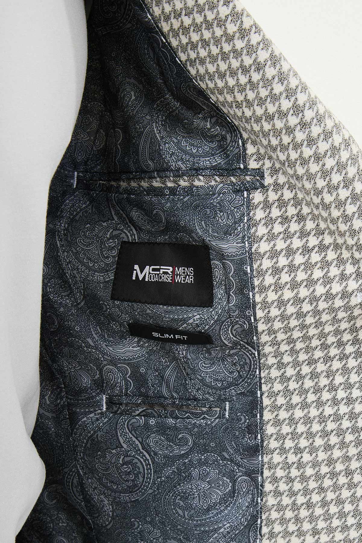 Kazayagı Desenli Slim Fit Torba Cep %100 Keten Erkek Ceket