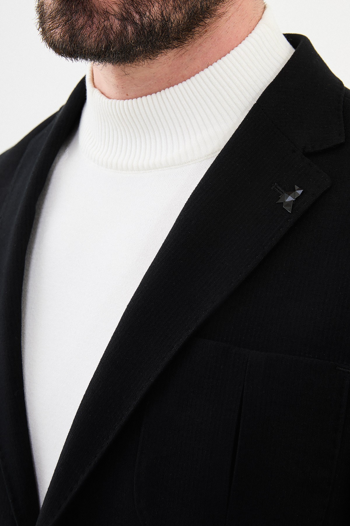 Çizgili Slim Fit Torba Cep Mono Yaka Erkek Ceket