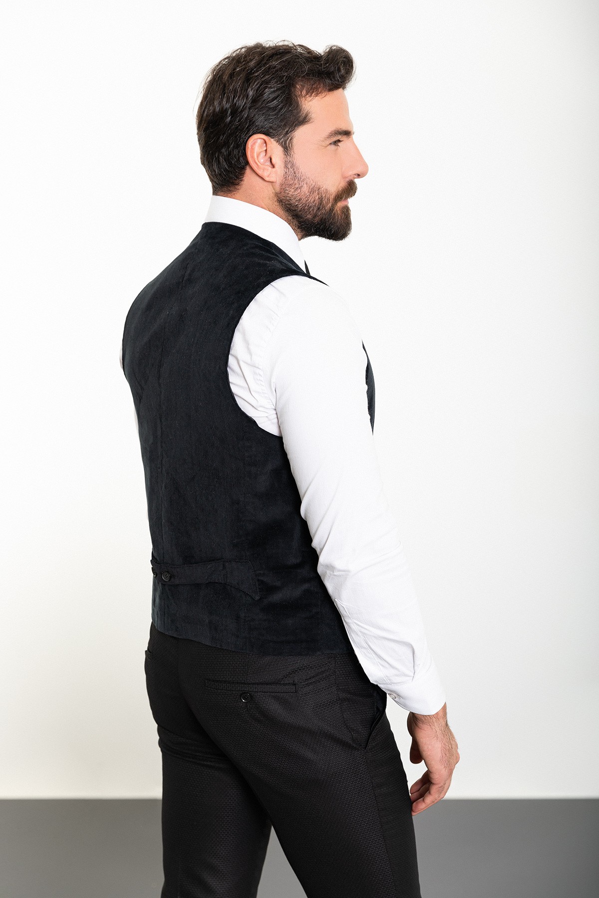 Düz Slim Fit Metal Düğmeli Klasik Kadife Erkek Yelek