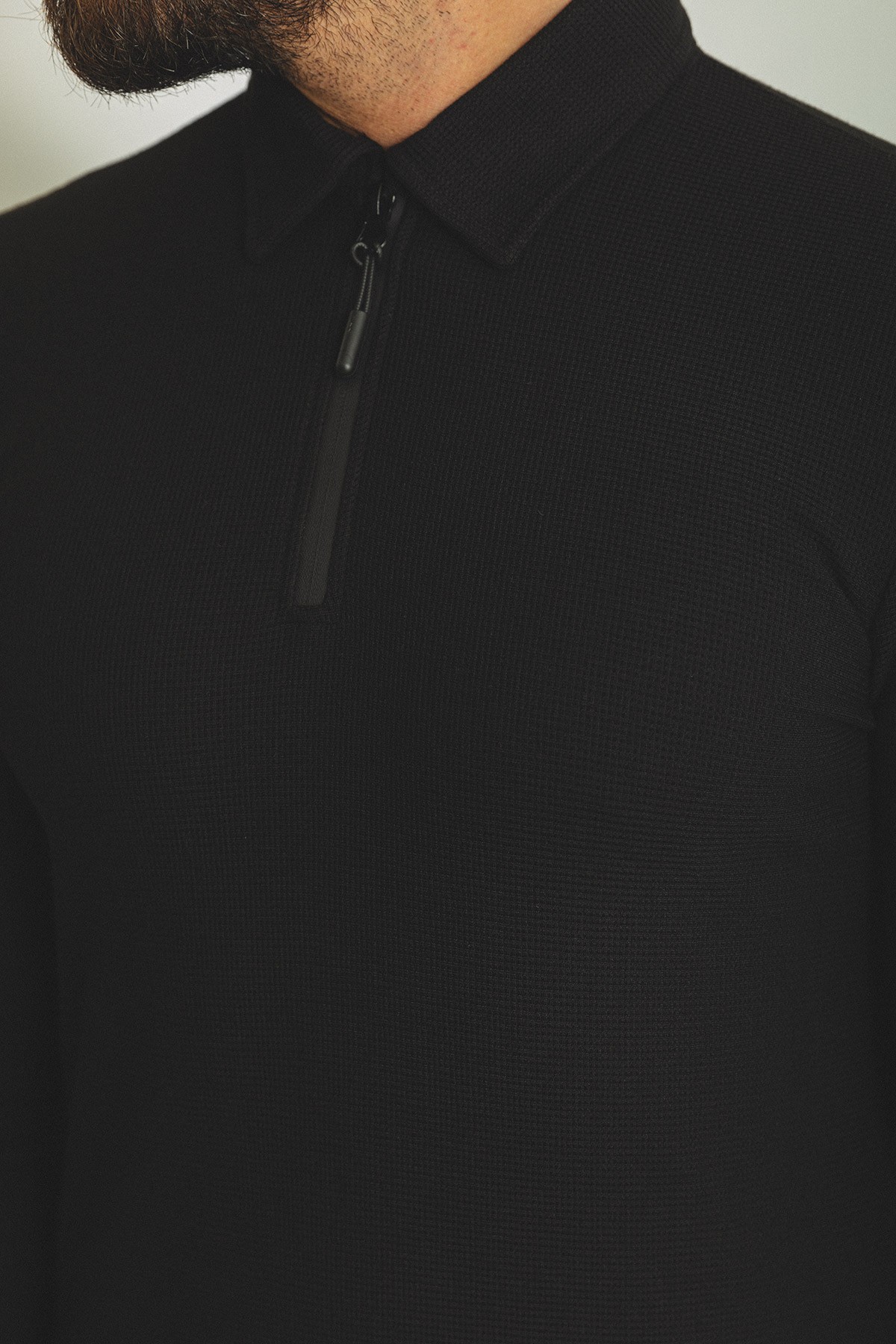 Slim Fit Fermuarlı Polo Yaka Uzun Kollu Erkek T-Shirt