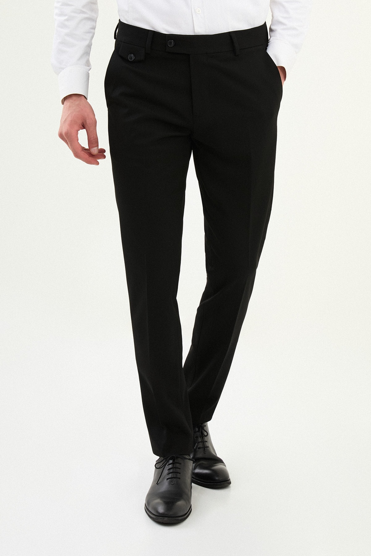 Düz Super Slim Fit Cep Detaylı Erkek Pantolon - Siyah
