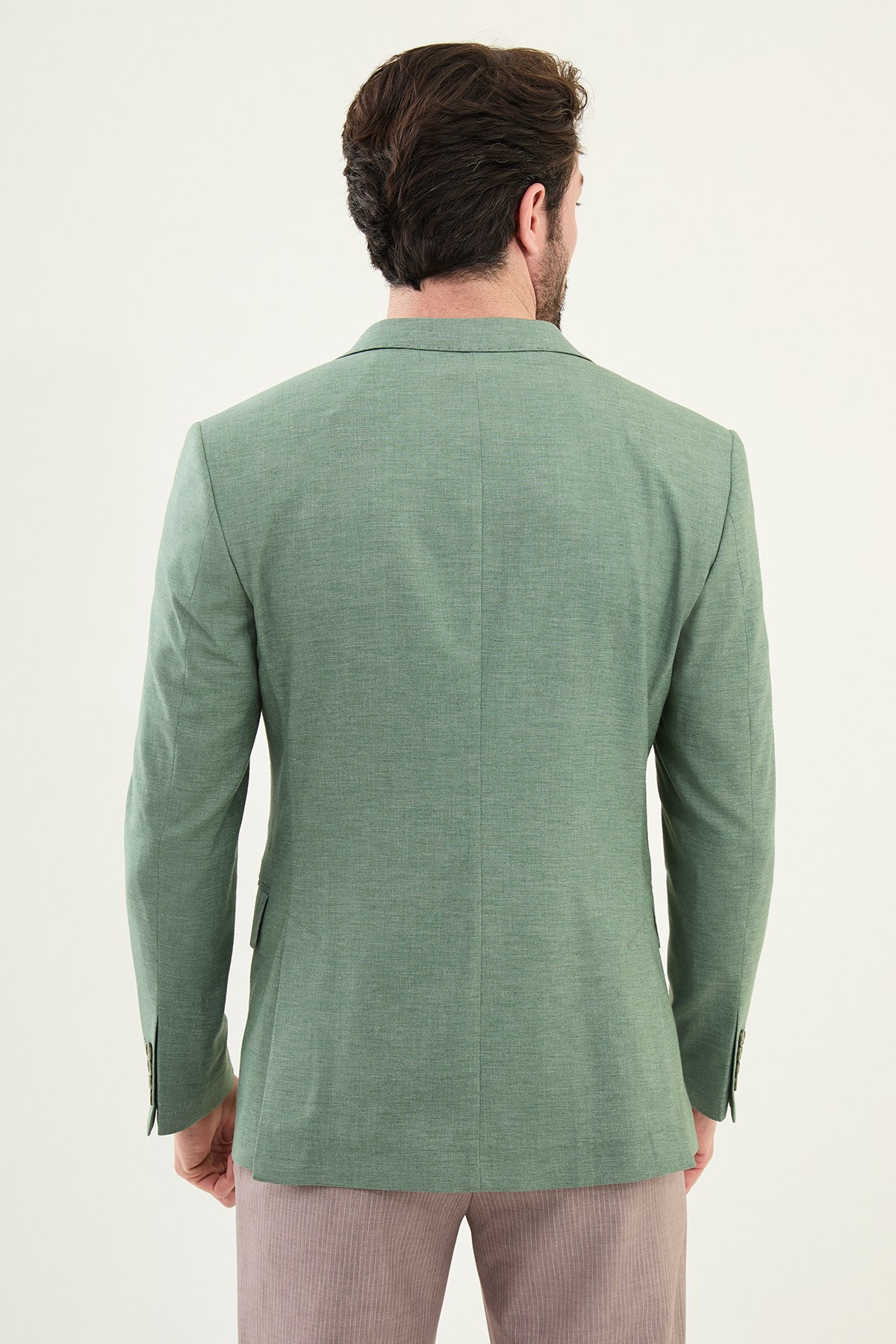 Düz Slim Fit Mono Yaka Keten Erkek Ceket