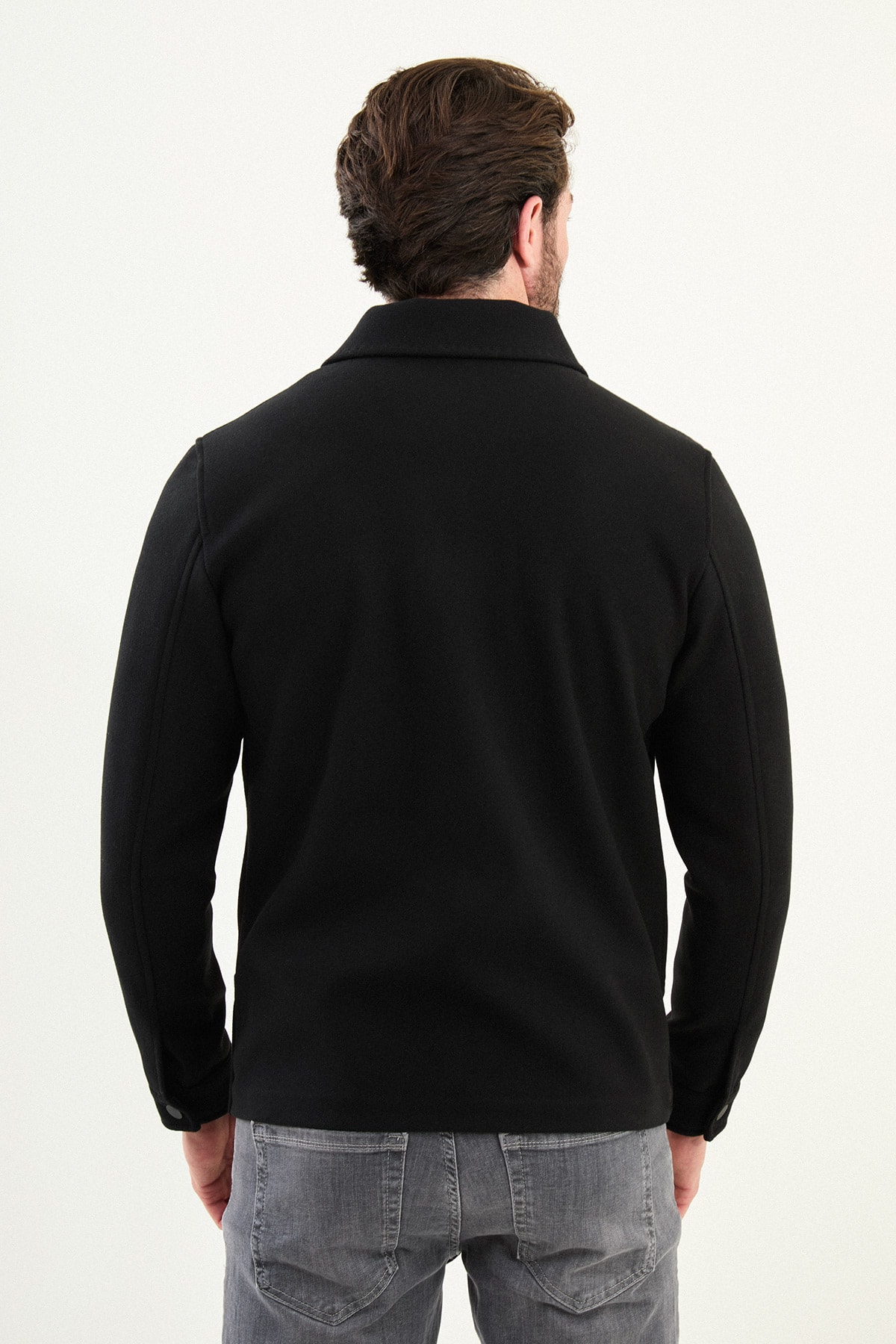 Düz Slim Fit Gömlek Yaka Çıtçıtlı Kaşe Erkek Mont