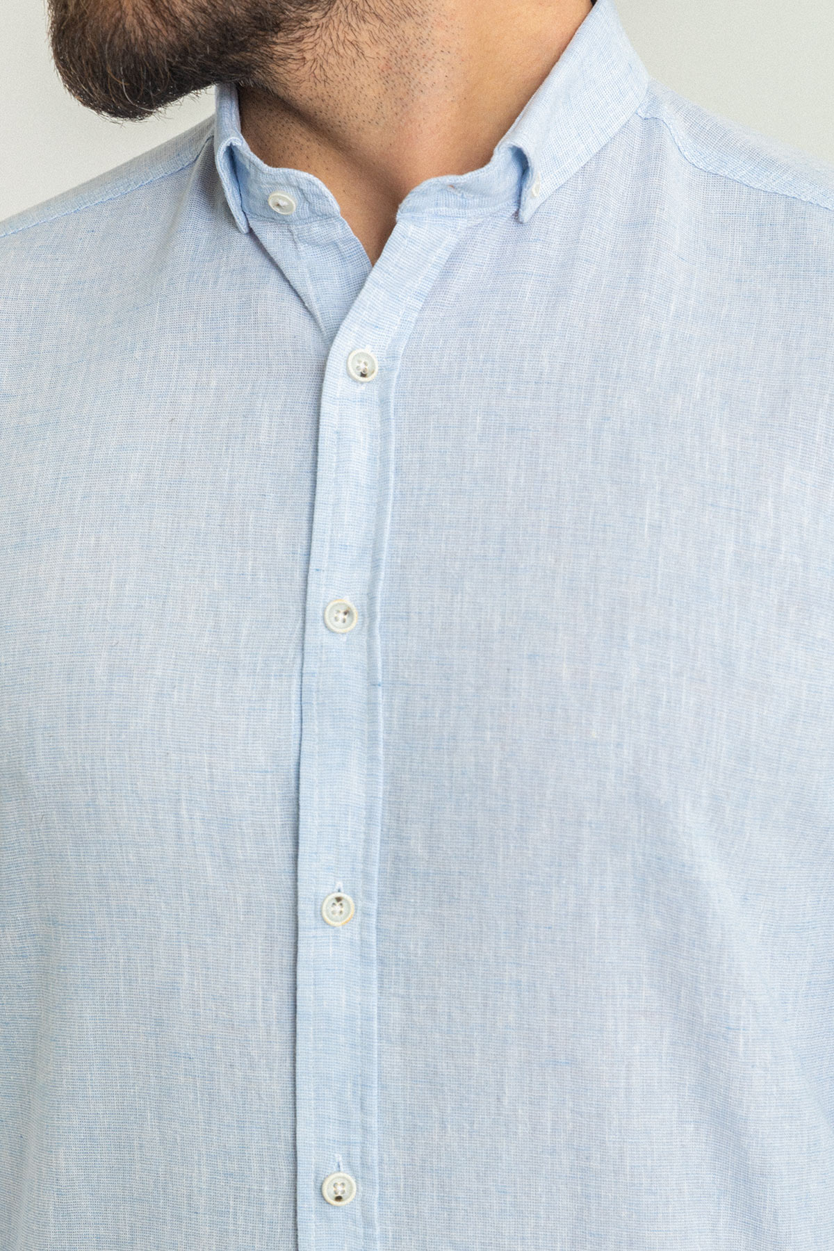 Desenli Slim Fit Uzun Kollu Keten Erkek Gömlek