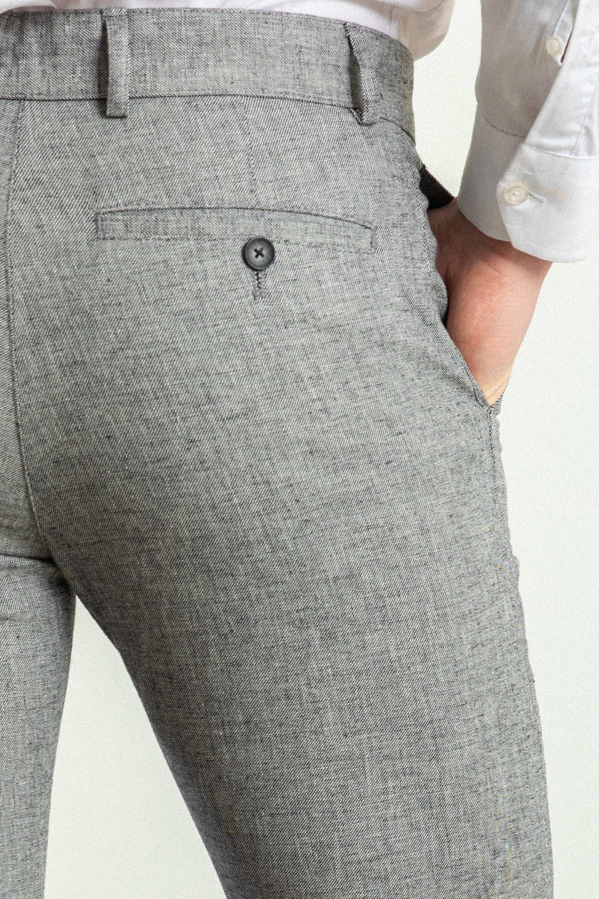 Desenli Super Slim Fit Keten Erkek Pantolon