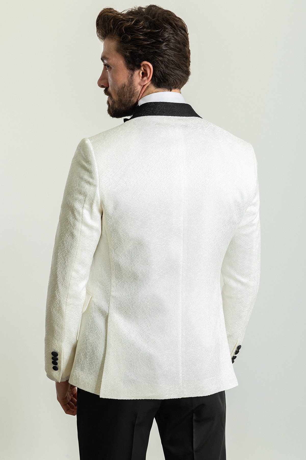 Desenli Slim Fit Geniş Yaka Saten Erkek Damatlık