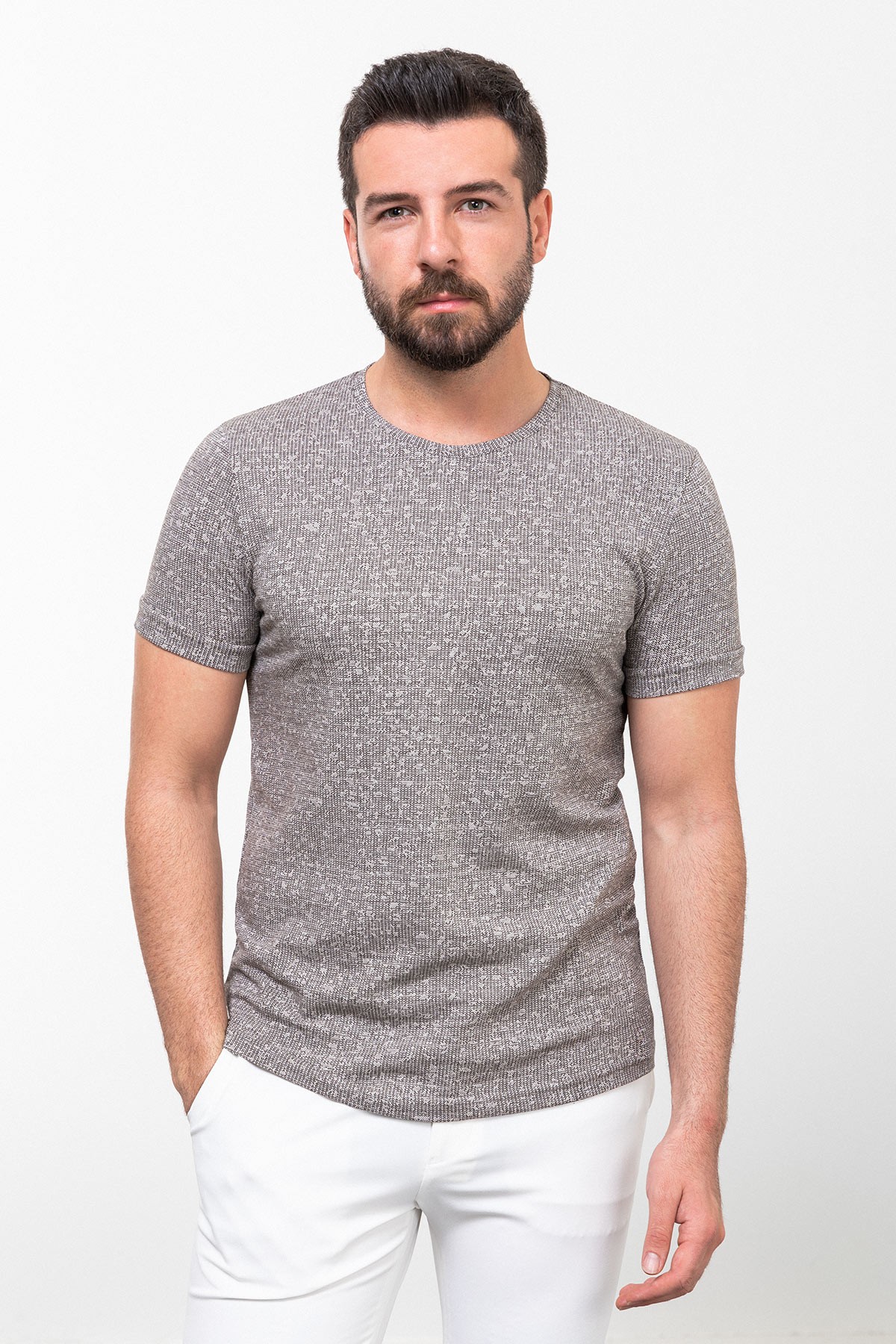 Desenli Slim Fit Bisiklet Yaka Erkek T-Shirt