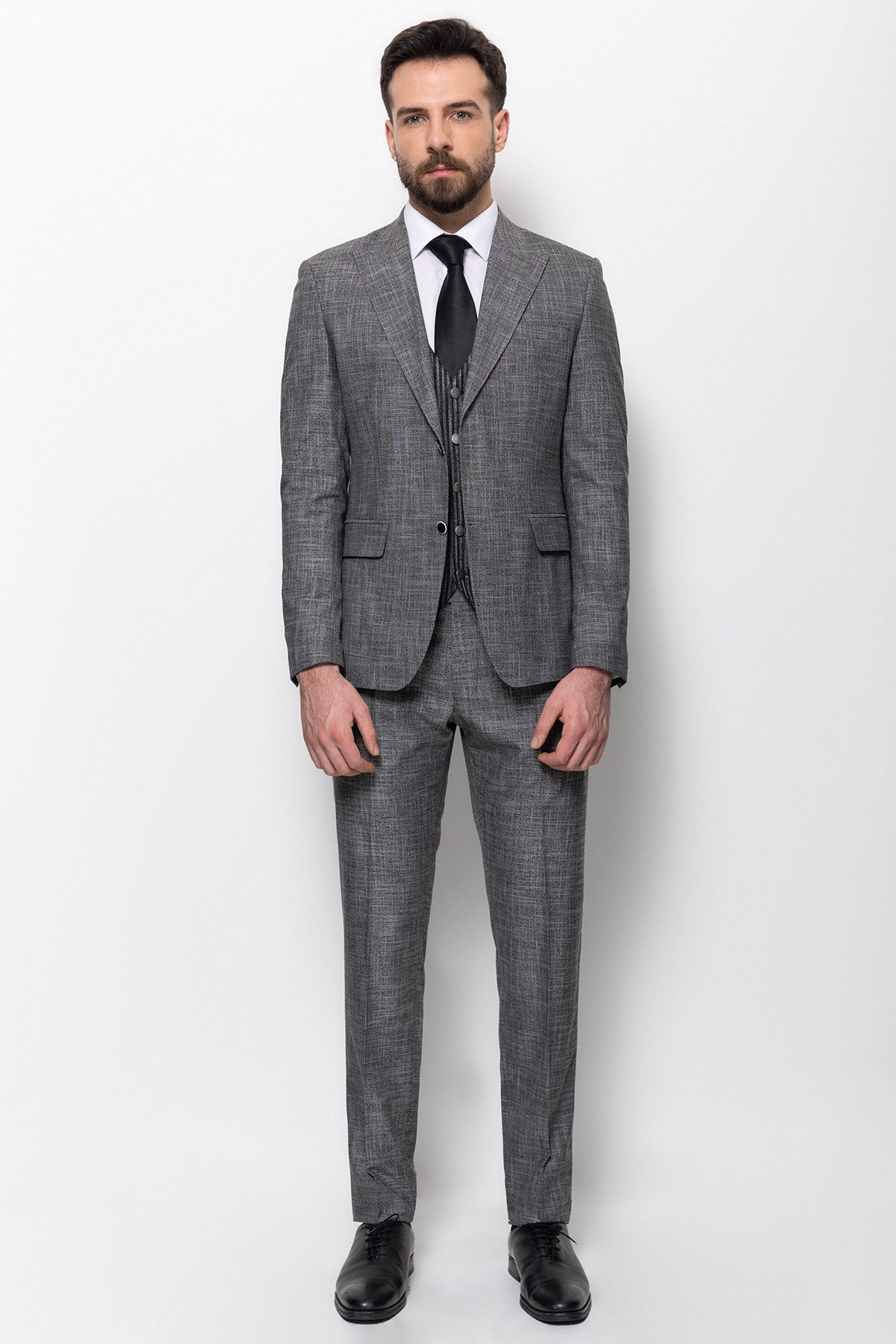 Kırçıllı Slim Fit Kırlangıc Yaka Erkek Takım Elbise