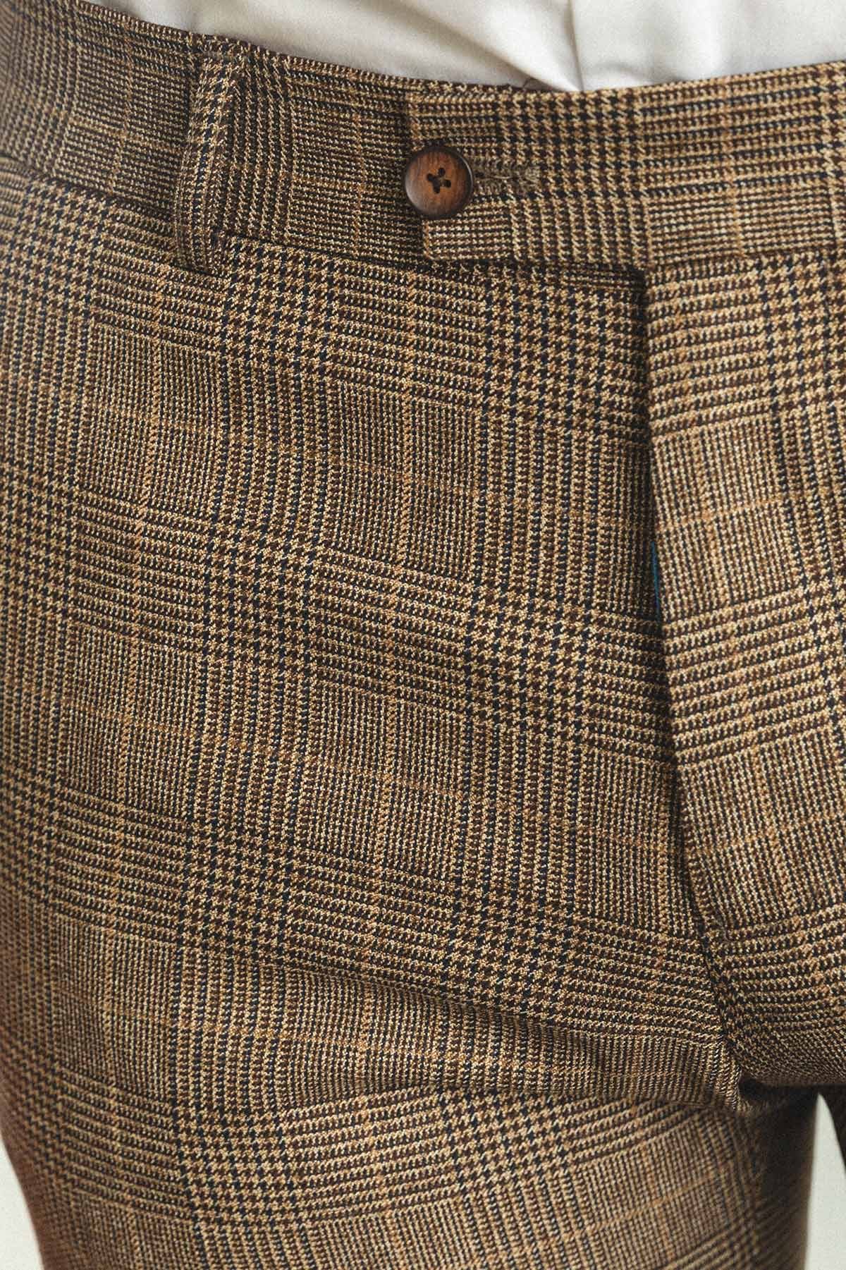 Ekoseli Slim Fit Klasik Yün Erkek Pantolon