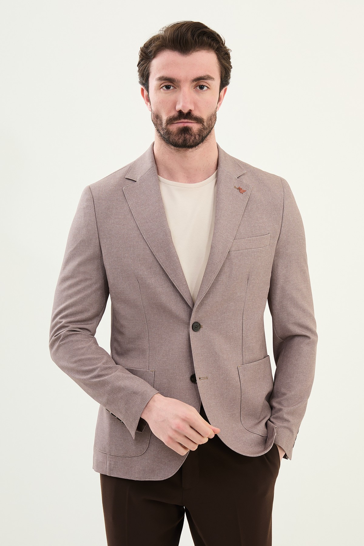 Desenli Slim Fit Torba Cep Mono Yaka Erkek Ceket