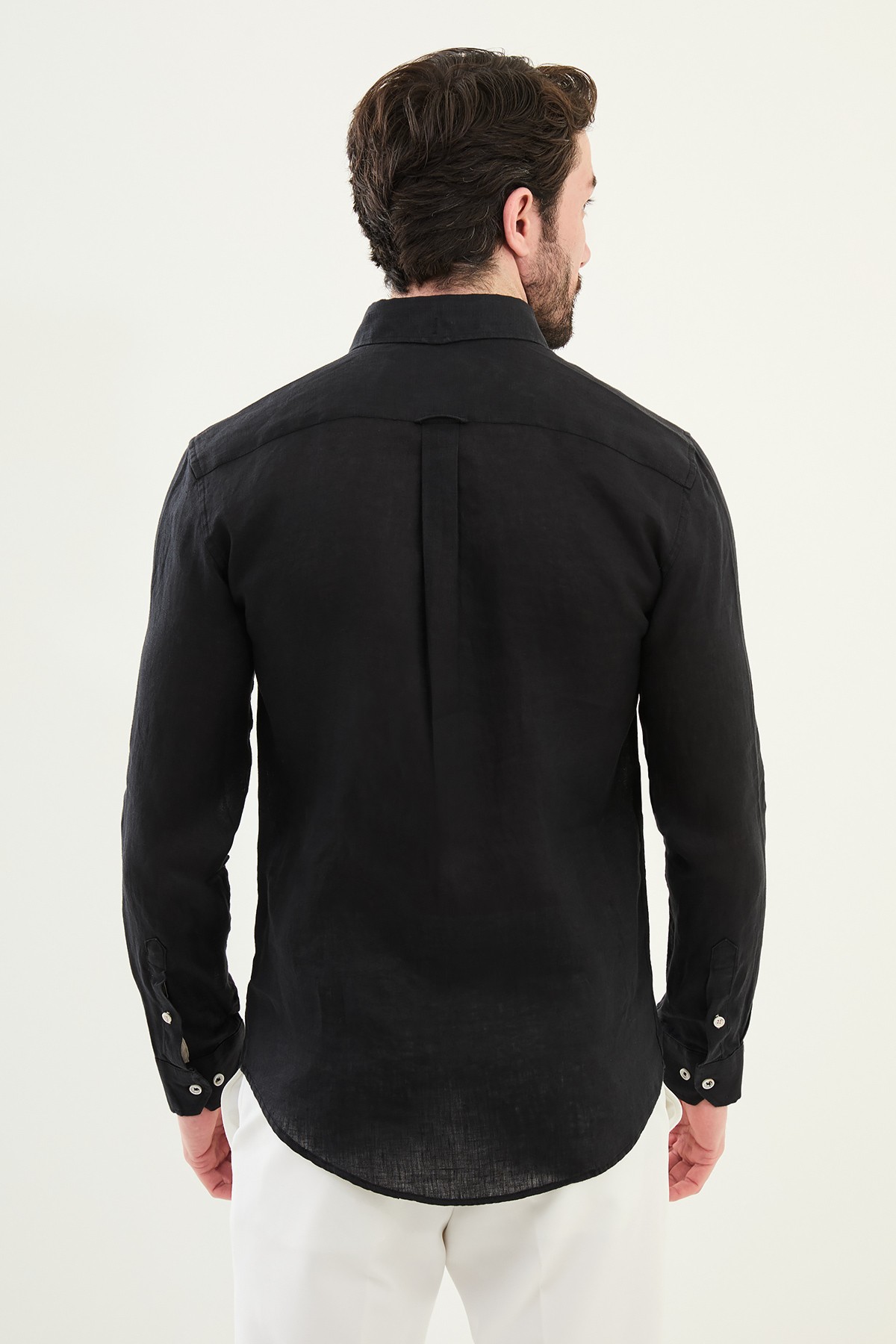 Düz Slim Fit %100 Keten Erkek Gömlek