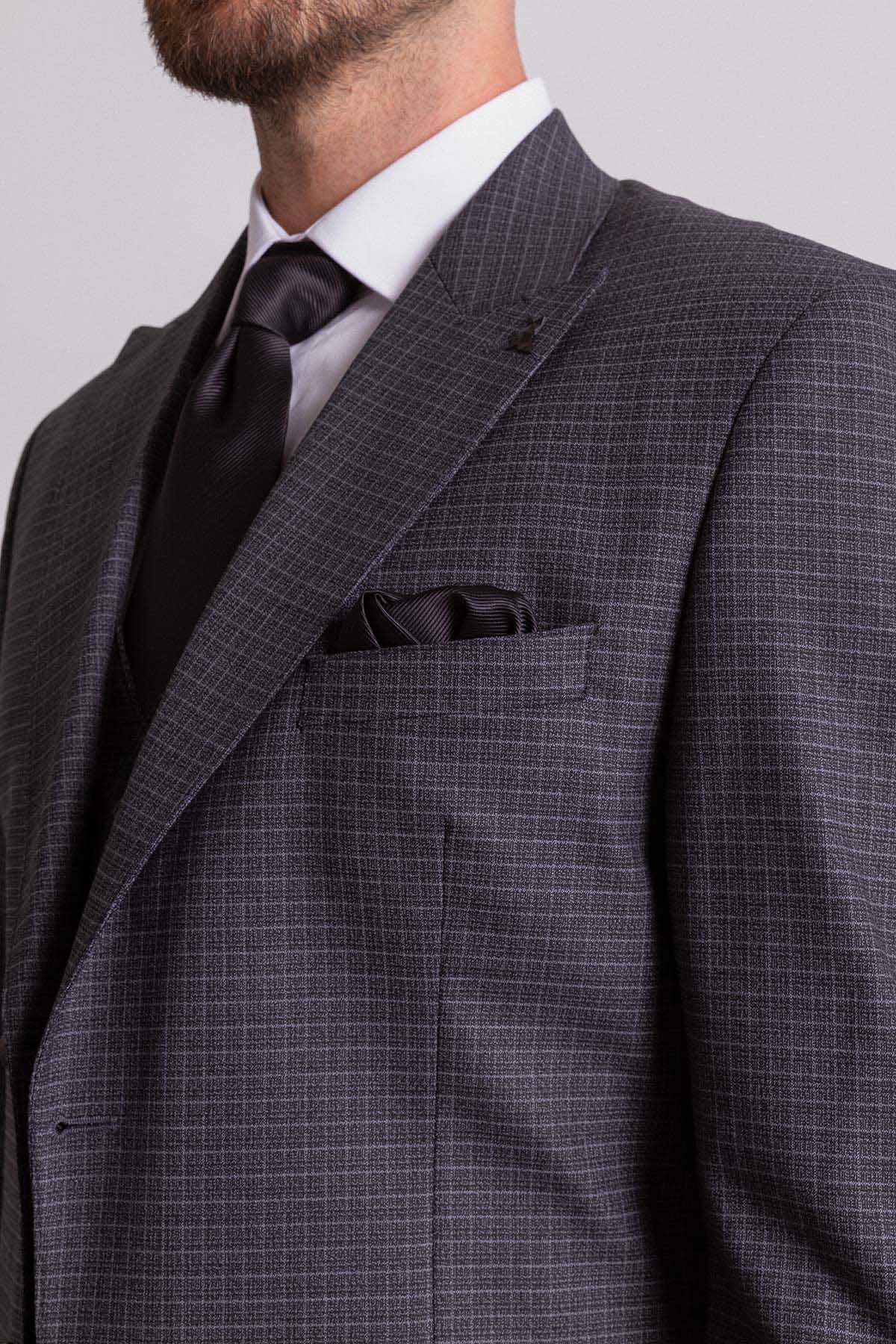 Kareli Slim Fit Klasik Erkek Takım Elbise