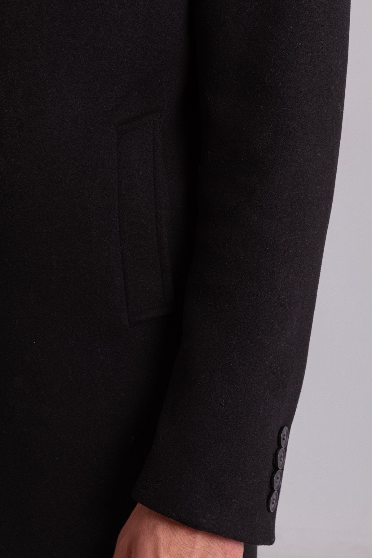 Düz Slim Fit Kürklü Şal Yaka Yün Erkek Kaban