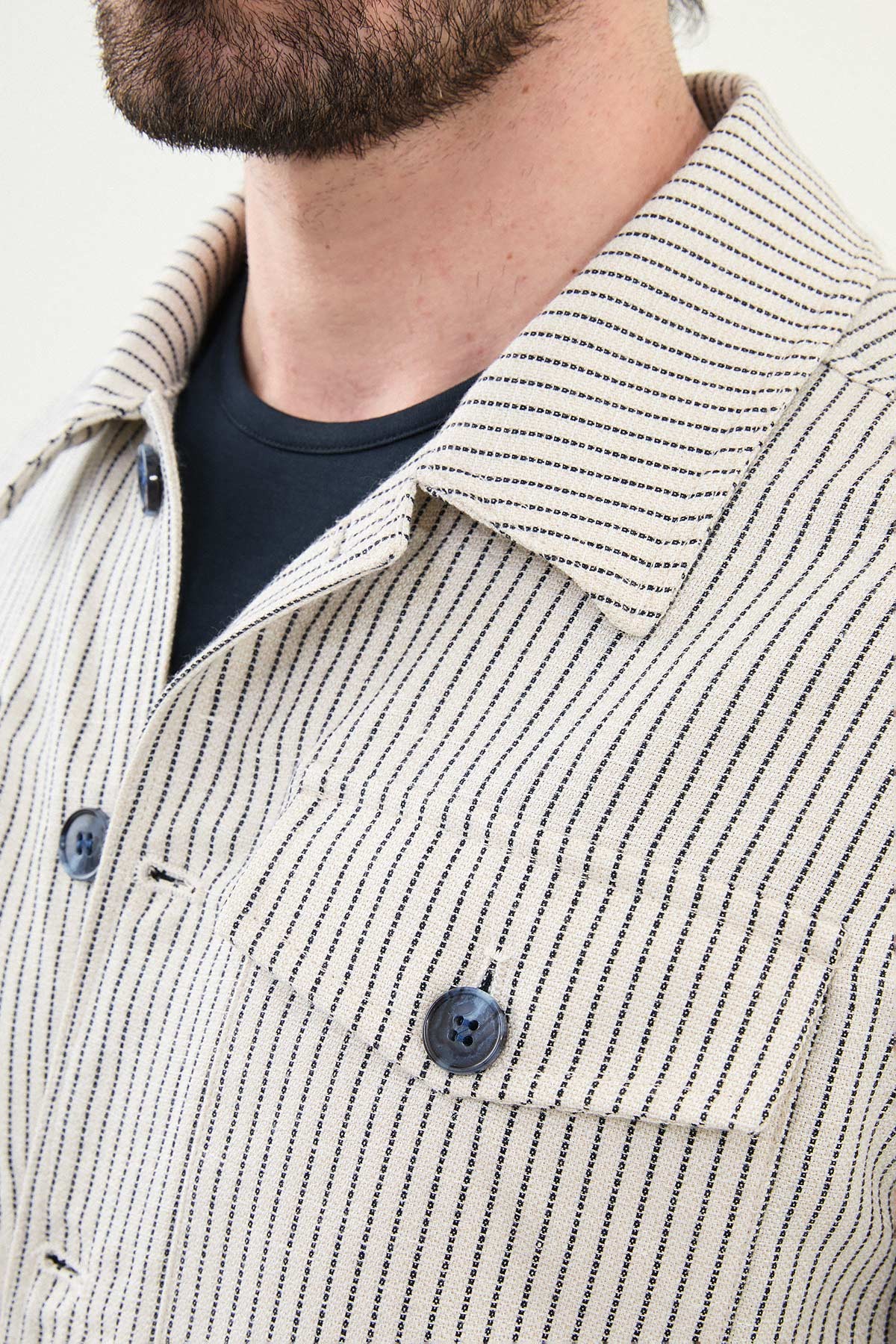 Çizgili Slim Fit Gömlek Yaka Erkek Keten Mont Pantolon Takım