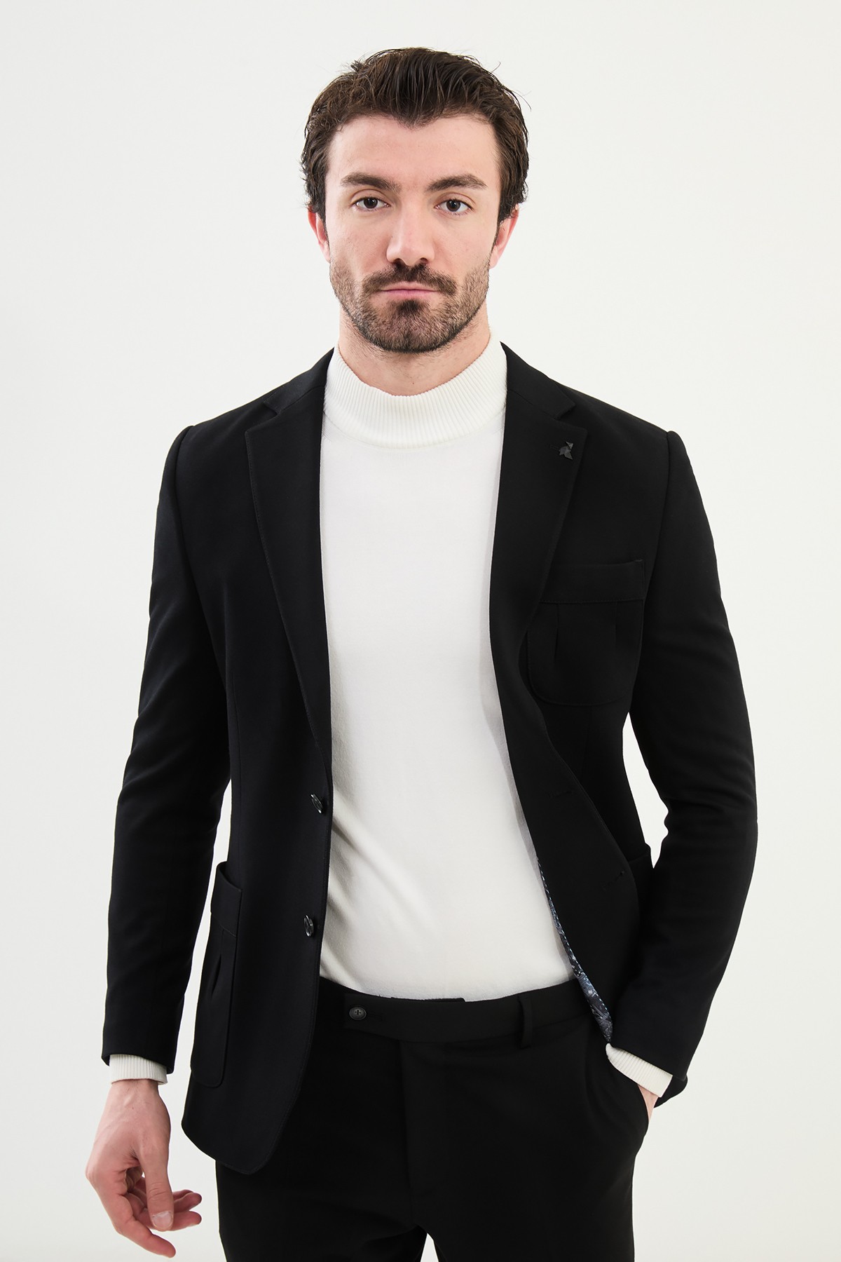 Düz Slim Fit Mono Yaka Torba Cep Pamuk Erkek Ceket